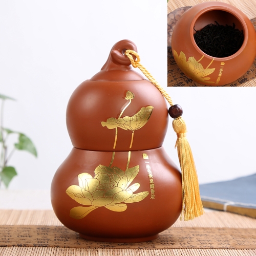 

Redware Gourd Shape Mini Tea Pot Storage Moisture-proof Can Sealed Tea Tank(Black)