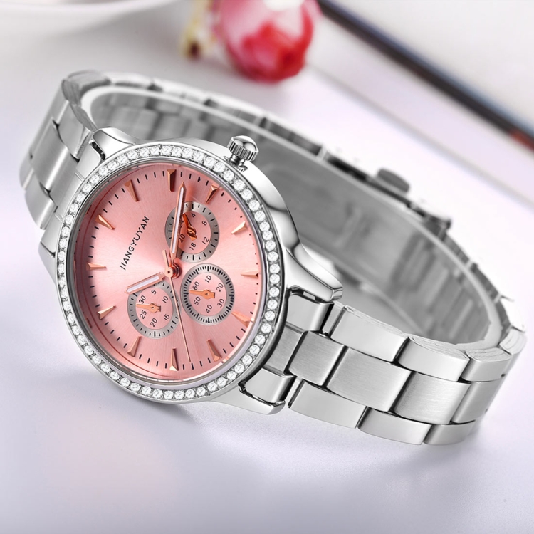

1418 JIAYUYAN Water Resistant Fashion Women Quartz Wrist Watch with Alloy Band Three Decoration Dials(Pink)
