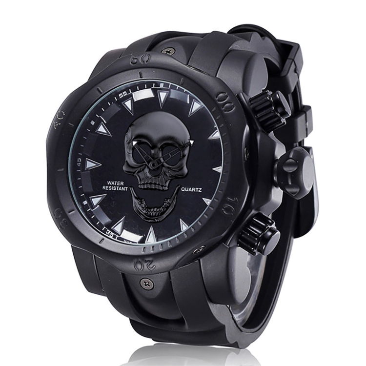 

1660 Shock Resistant Fashionable & Casual Style Quartz Business Sport Wrist Watch with Rubber Band & Alloy Case with Skull Shaped Watch for Men (Black)