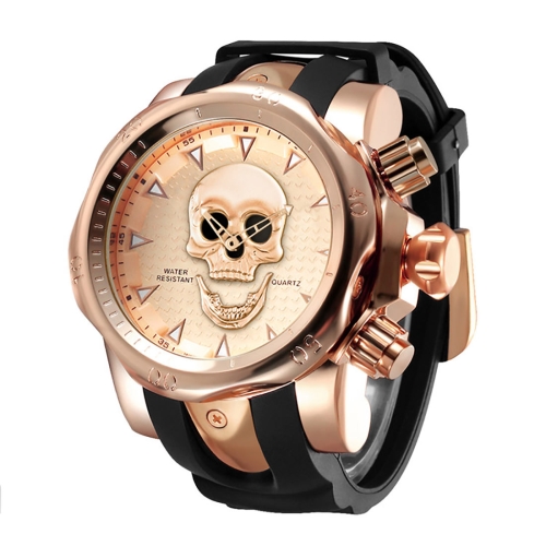 

1660 Shock Resistant Fashionable & Casual Style Quartz Business Sport Wrist Watch with Rubber Band & Alloy Case with Skull Shaped Watch for Men (Rose Gold)