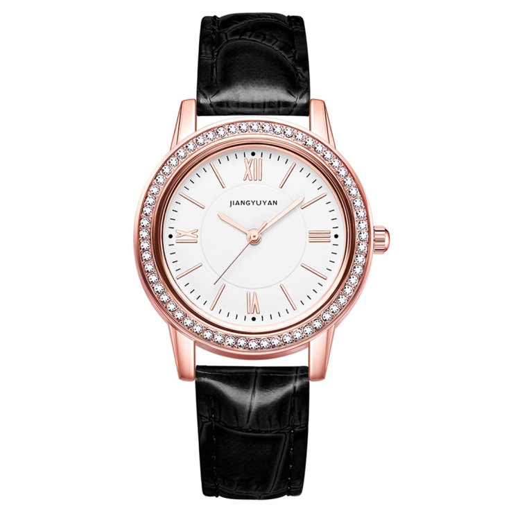 

1665JIAYUYAN Fashion Women Quartz Wrist Watch with PU Leather band and alloy watch case (Black)