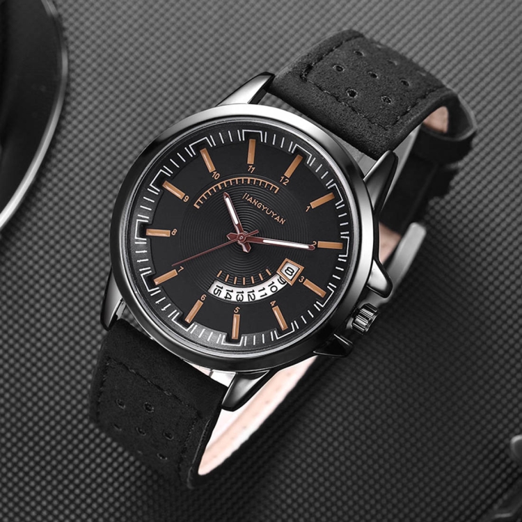 

1422 JIAYUYAN Quartz Wrist Watch with Calendar & Leather Strap/Band & Alloy Case Watch For Man(Black)