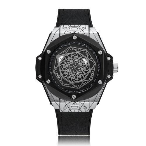 

CAGARNY 6868 Geometric Polygon Dial Quartz Dual Movement Watch Men TPU Strap Watch (Black Belt Black Shell)