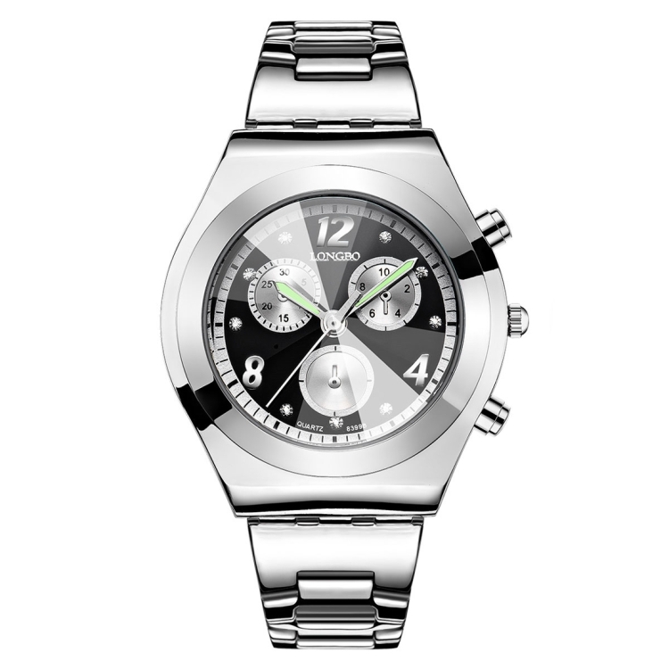

LONGBO Luminous Hands Rhinestone Scale Three Decoration Dial Quartz Women Watch with Alloy Band(Black)
