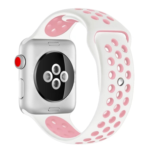 

For Apple Watch Series 6 & SE & 5 & 4 40mm / 3 & 2 & 1 38mm Fashionable Classical Silicone Sport Watchband (White Pink)
