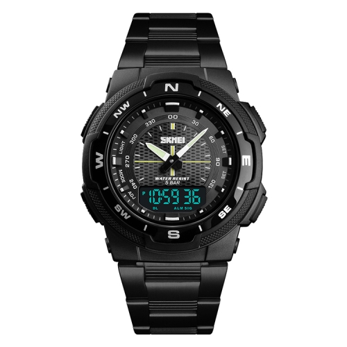 

SKMEI 1370 Multifunctional Men Outdoor Sports Noctilucent Waterproof Stainless Steel Digital Wrist Watch (Black)