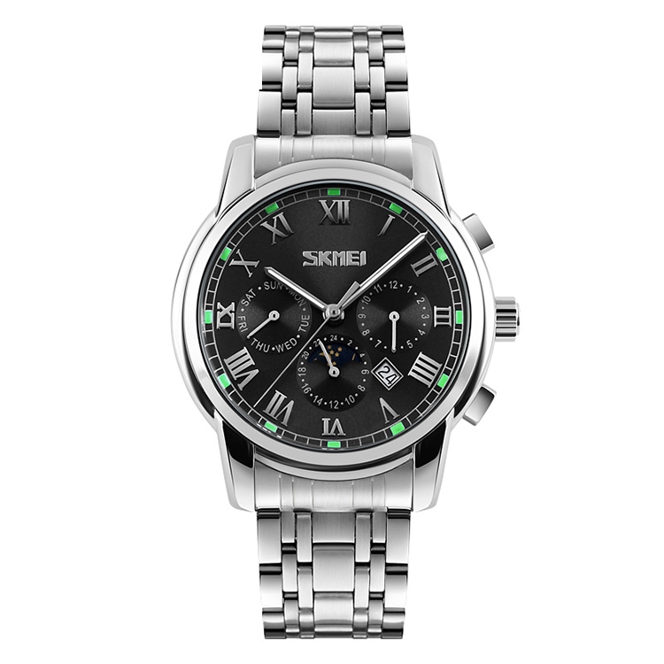 

SKMEI 9121 Multifunctional Outdoor Fashion Business Waterproof Steel Strap Quartz Wrist Watch (Black)