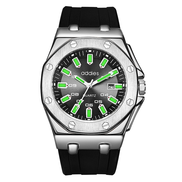 

addies MY-052 Business Multifunctional Luminous Watch Silicone Watchstrap Watch for Men(Black Silver)