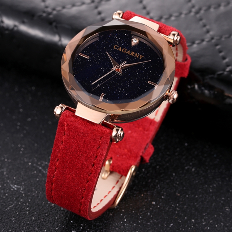 

CAGARNY 6877 Water Resistant Fashion Women Quartz Wrist Watch with Leather Band(Red)
