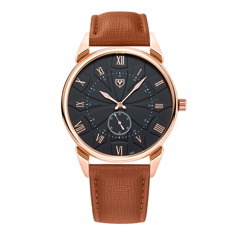

YAZOLE 451 Men Fashion Business PU Leather Band Quartz Wrist Watch, Luminous Points, Black Dial(Brown)