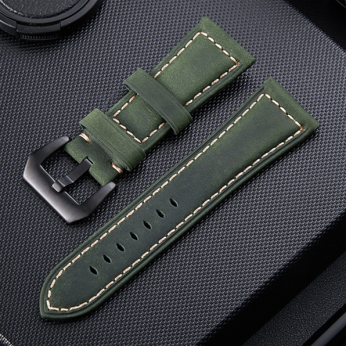 

Crazy Horse Layer Frosted Black Buckle Watch Leather Wrist Strap, Size: 22mm (Army Green)