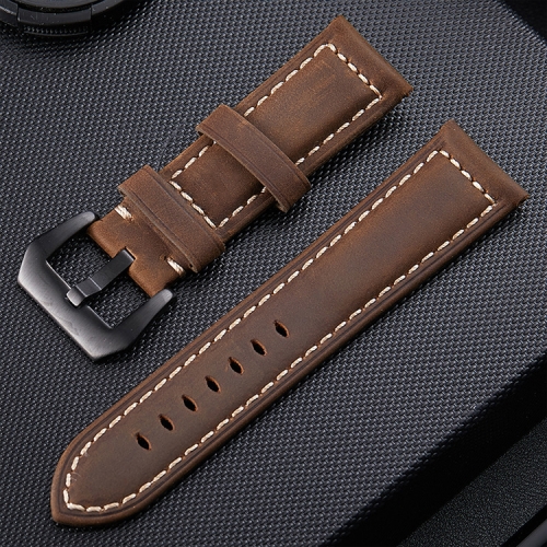 

Crazy Horse Layer Frosted Black Buckle Watch Leather Wrist Strap, Size: 24mm (Dark Brown)