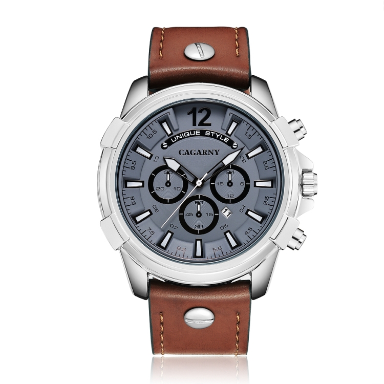 

CAGARNY 6882 Fashion Waterproof Polychromatic Metal Shell Quartz Watch with Leather Wristband