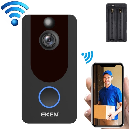 

EKEN V7 1080P Wireless WiFi Smart Video Doorbell, Support Motion Detection & Infrared Night Vision & Two-way Voice, Package 1: Doorbell + 2 x 18650 Batteries + Dual Slots Battery Charger(Black)