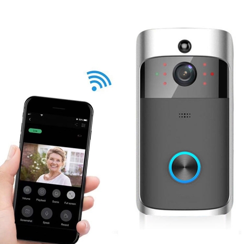 

M4 720P Smart WIFI Ultra Low Power Video PIR Visual Doorbell with 3 Battery Slots,Support Mobile Phone Remote Monitoring & Night Vision & 166 Degree Wide-angle Camera Lens (Black)