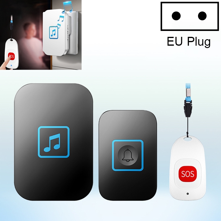 

CACAZI C86 Wireless SOS Pager Doorbell Old man Child lEmergency Alarm Remote Call Bell, EU Plug(Black)