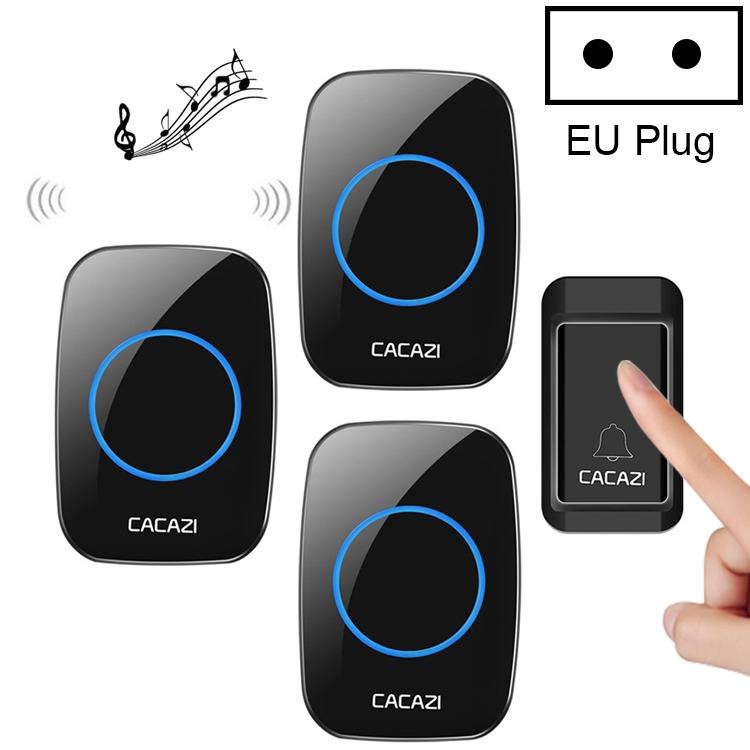 

CACAZI A10G One Button Three Receivers Self-Powered Wireless Home Cordless Bell, EU Plug(Black)