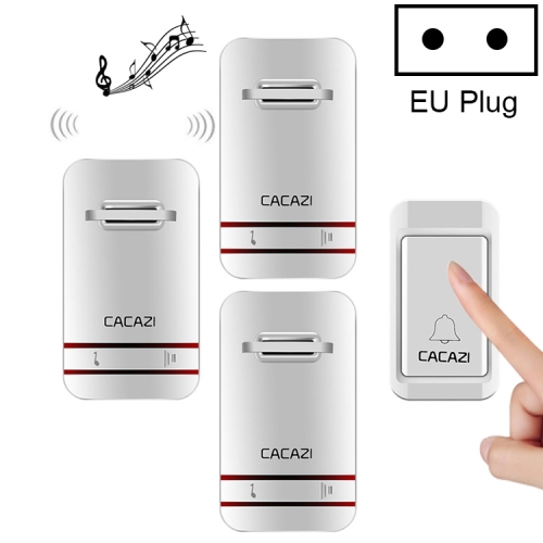 

CACAZI V027G One Button Three Receivers Self-Powered Wireless Home Kinetic Electronic Doorbell, EU Plug