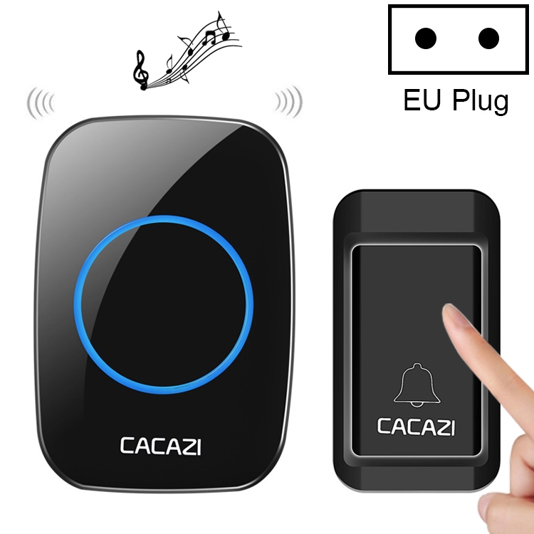 

CACAZI A10G One Button One Receivers Self-Powered Wireless Home Cordless Bell, EU Plug(Black)