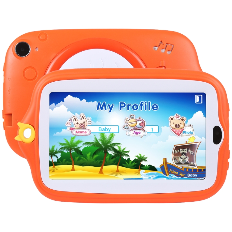 

Kids Education Tablet PC, 7.0 inch, 512MB+8GB, Android 4.4 Allwinner A33 Quad Core, WiFi / Bluetooth, with Holder Silicone Case(Orange)