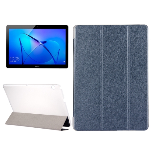 

For Huawei MediaPad T3 10 9.6 inch Silk Texture Horizontal Flip Leather Case with 3-folding Holder(Dark Blue)