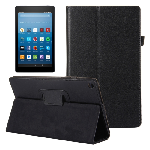 

For Amazon Kindle Fire HD8 (2017) Litchi Texture Horizontal Flip Leather Case with Holder(Black)