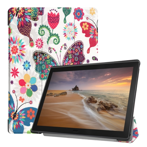 

Colorful Butterflies Pattern Horizontal Flip PU Leather Case for Lenovo Tab E10 X104, with Three-folding Holder