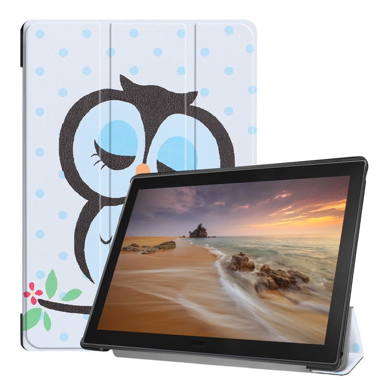 

Blue Dots and Owl Pattern Horizontal Flip PU Leather Case for Lenovo Tab E10 X104, with Three-folding Holder