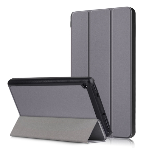 

Custer Texture Horizontal Flip Leather Case for Amazon New Fire 7 2019, with Three-folding Holder (Grey)