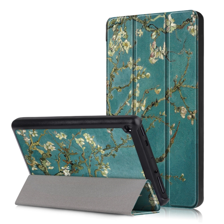 

Apricot Pattern Colored Drawing Horizontal Flip Leather Case for Amazon New Fire 7 2019, with Three-folding Holder