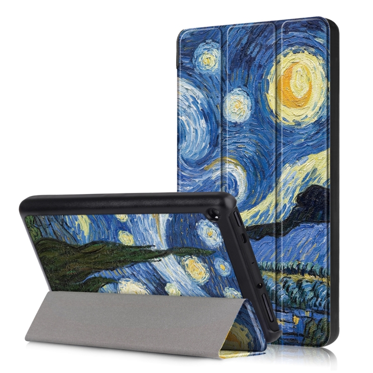 

Starry Sky Pattern Colored Drawing Horizontal Flip Leather Case for Amazon New Fire 7 2019, with Three-folding Holder