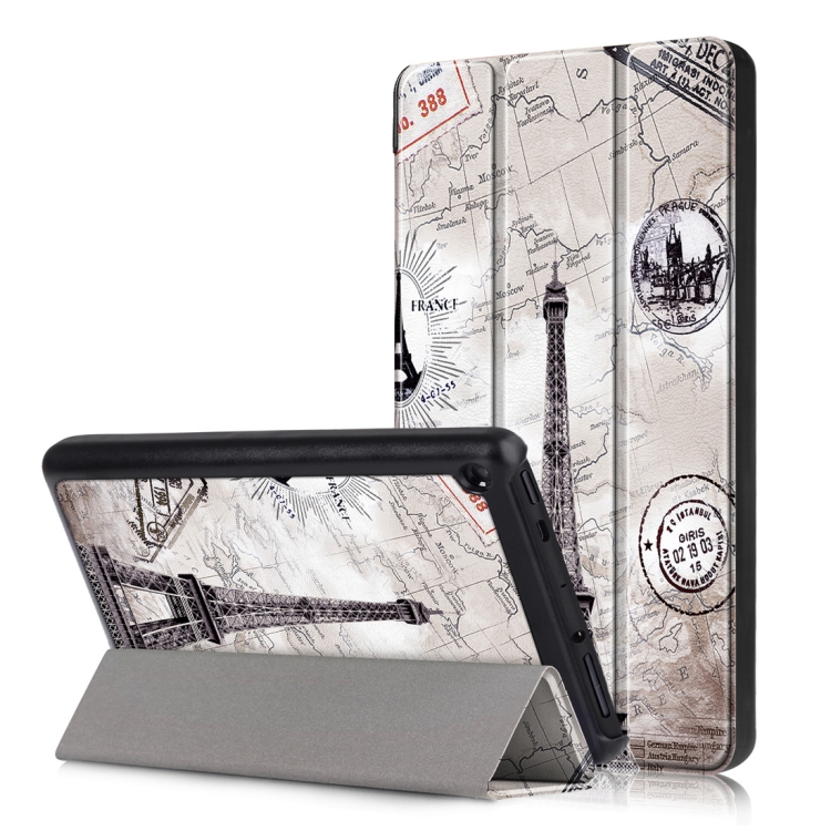 

Retro Tower Pattern Colored Drawing Horizontal Flip Leather Case for Amazon New Fire 7 2019, with Three-folding Holder