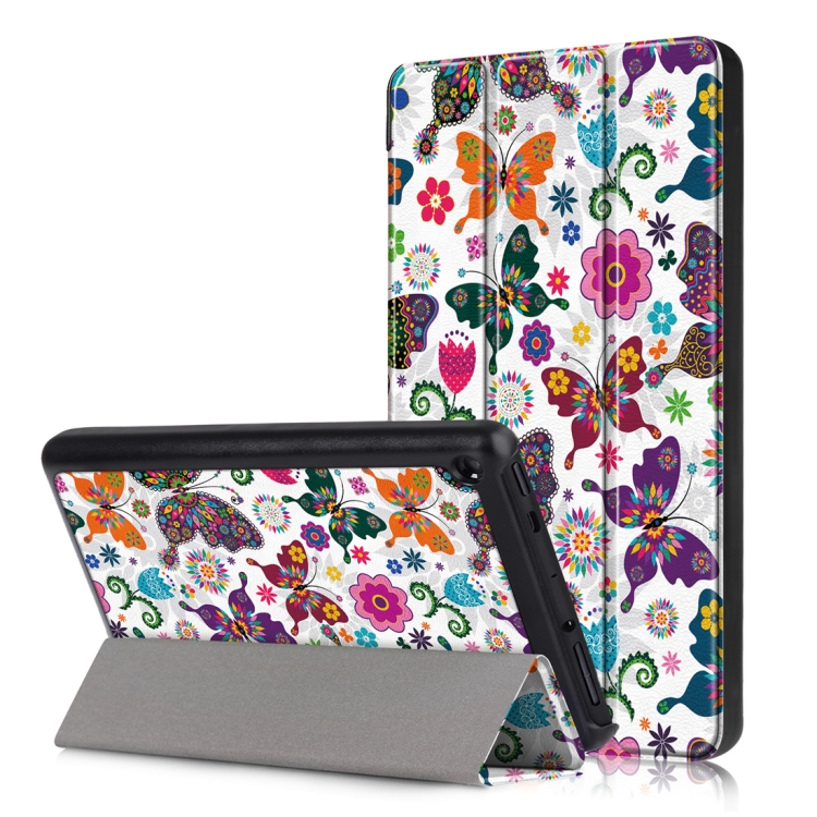 

Buttery Pattern Colored Drawing Horizontal Flip Leather Case for Amazon New Fire 7 2019, with Three-folding Holder