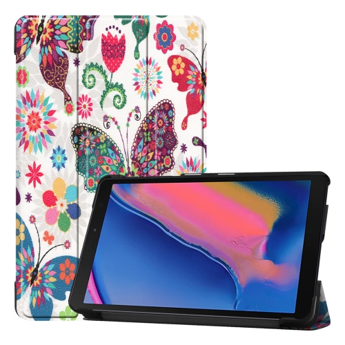 

Custer Texture Colorful Butterflies Pattern Colored Drawing Horizontal Flip Leather Case for Galaxy Tab A 8.0 (2019) P205 / P200, with Three-folding Holder