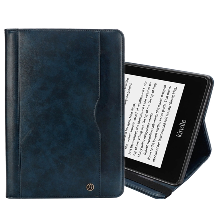 

Horizontal Flip Double Holder Leather Case for Amazon Kindle Paperwhite 4 (2018), with Card Slots & Wallet & Pen Slot (Dark Blue)