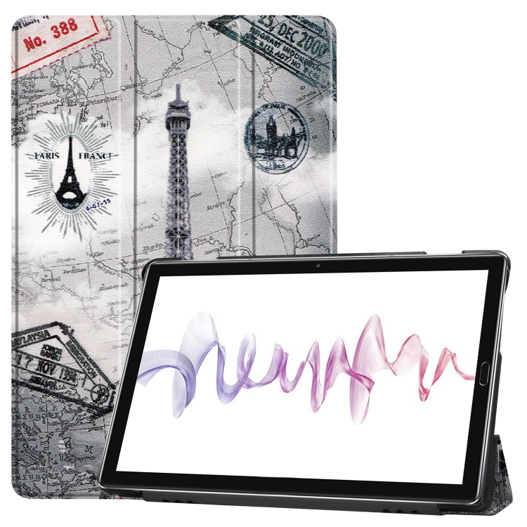 

Cowhide Texture Retro Iron Tower Pattern Colored Drawing Horizontal Flip Leather Case for Huawei Mediapad M6 10.8, with Holder