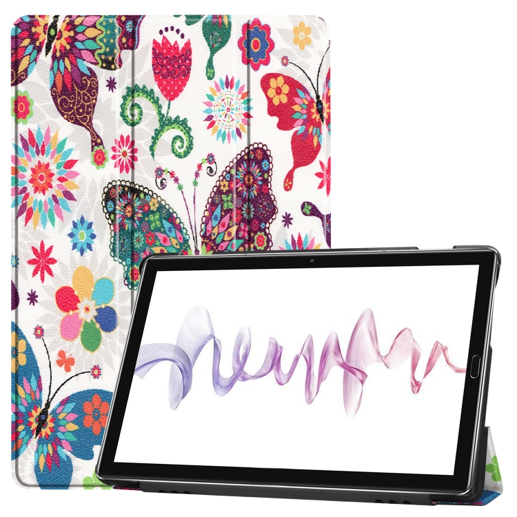 

Cowhide Texture Butterfly Pattern Colored Drawing Horizontal Flip Leather Case for Huawei Mediapad M6 10.8, with Holder
