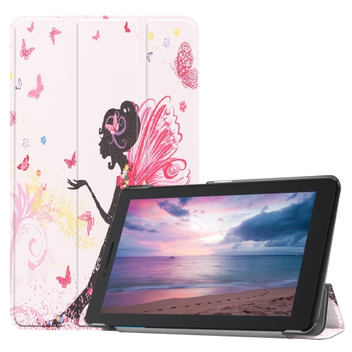 

Butterfly Fairy Girl Pattern Colored Painted Horizontal Flip PU Leather Case for Lenovo Tab E8 TB-8304F, with Three-folding Holder