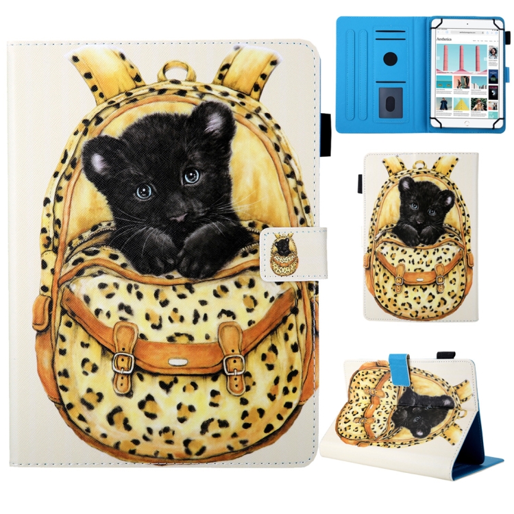 

Universal School Bag Series Leopard Pattern Horizontal Flip Leather Case for 10 inch Tablet PC, with Holder & Card Slot & Wallet