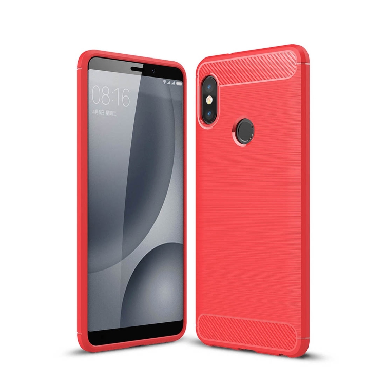 

For Xiaomi Redmi Note 5 Pro Brushed Texture Carbon Fiber Shockproof TPU Full-body Rugged Protective Back Cover Case(Red)