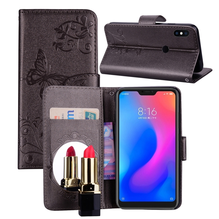 

Floral Butterfly Pattern Horizontal Flip Leather Case with Mirror & Card Slot & Holder & Wallet & Lanyard For Xiaomi Redmi 6 Pro(Silver Grey)