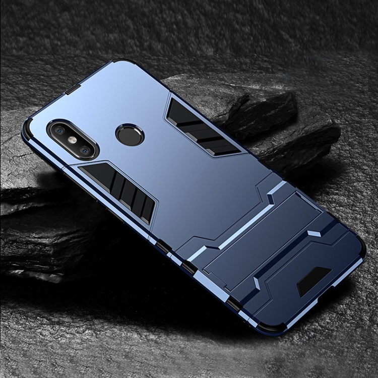 

PC + TPU Shockproof Protective Case with Holder for Xiaomi Redmi Note 6 Pro (Navy Blue)