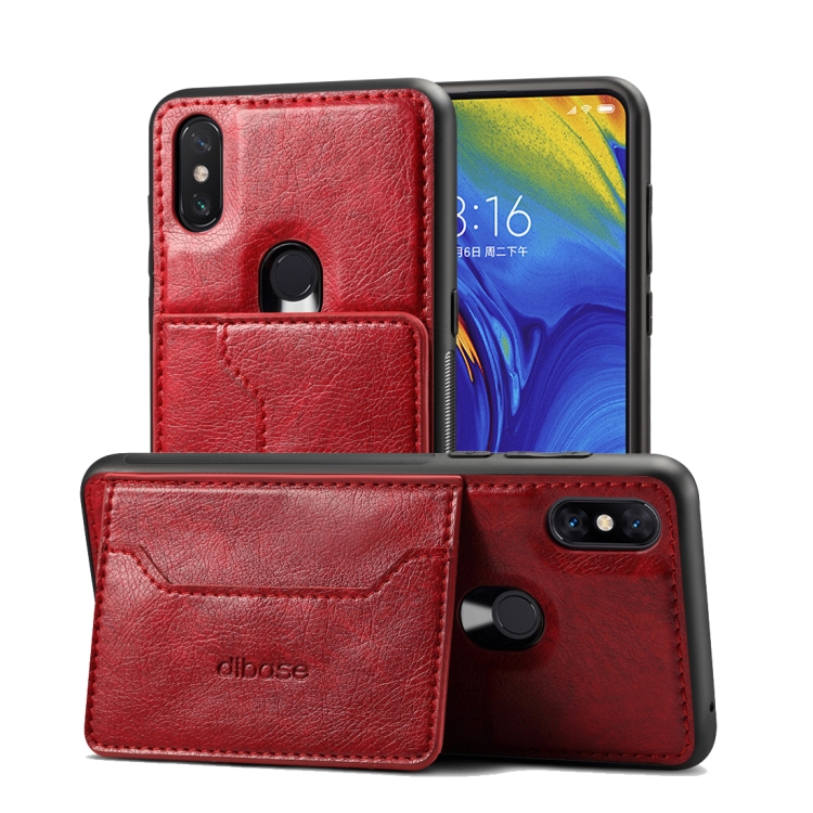 

Dibase TPU + PC + PU Crazy Horse Texture Protective Case for Xiaomi Mi Mix 3, with Holder & Card Slots (Red)