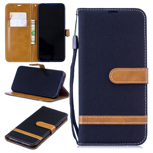 

Color Matching Denim Texture Leather Case for Xiaomi Redmi Note 7, with Holder & Card Slots & Wallet & Lanyard (Black)