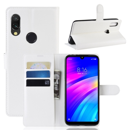 

Litchi Texture Horizontal Flip Leather Case for Xiaomi Redmi 7, with Wallet & Holder & Card Slots (White)