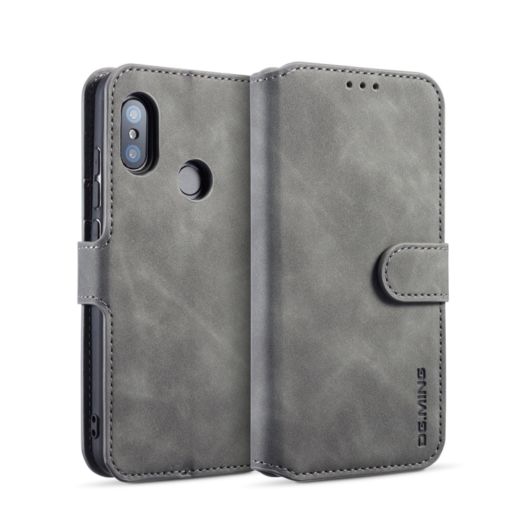 DG.MING Retro Oil Side Horizontal Flip Case for Xiaomi Redmi 6 Pro / MI A2 lite, with Holder & Card Slots & Wallet (Grey)