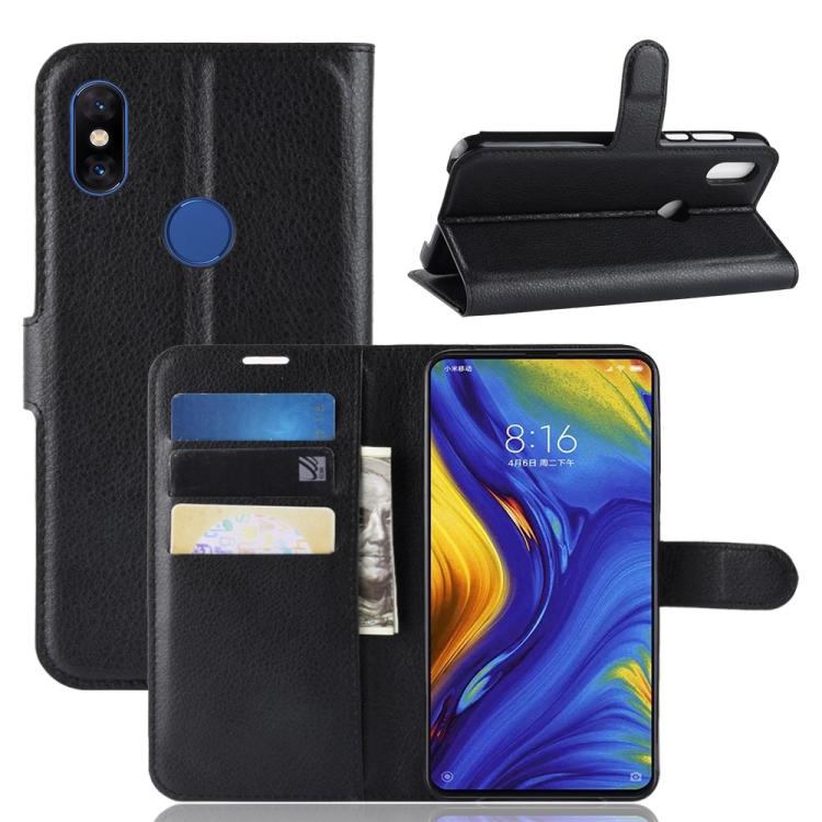 

Litchi Texture Horizontal Flip Leather Case for Xiaomi Mi Mix 3, with Wallet & Holder & Card Slots (Black)