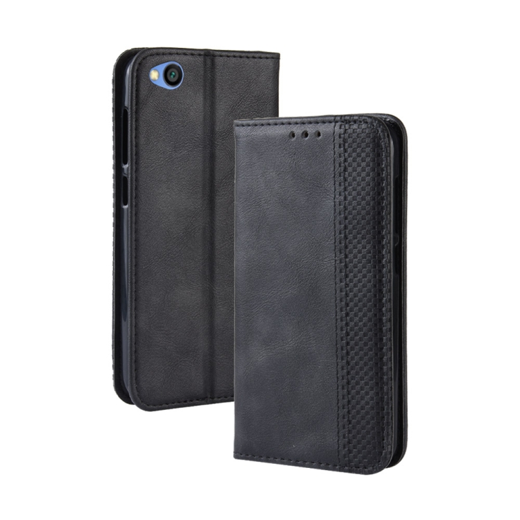 

Magnetic Buckle Retro Texture Horizontal Flip Leather Case for Xiaomi Redmi Go, with Holder & Card Slots & Wallet (Black)