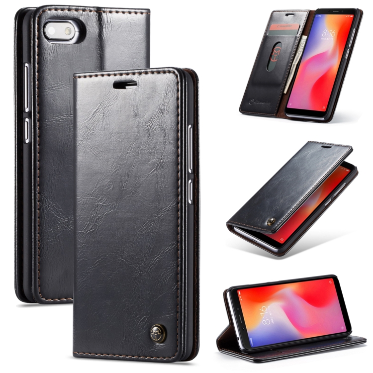 

CaseMe-003 PU + PC Business Style Crazy Horse Texture Horizontal Flip Leather Case for Xiaomi Redmi 6A, with Holder & Card Slots & Wallet (Black)