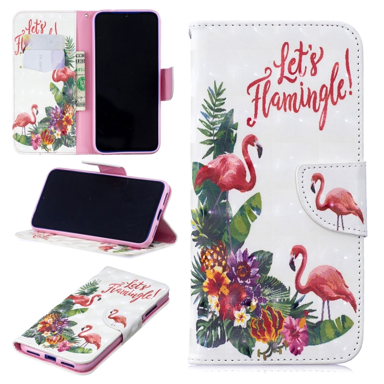 

3D Colored Drawing English Flamingo Pattern Horizontal Flip Leather Case for Xiaomi Redmi Note 7 / Redmi Note 7 Pro, with Holder & Card Slots & Wallet